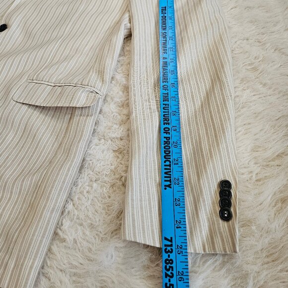 Italian Soft Men’s Linen Blend Beige Striped Event Casual Suit Size 44T/Medium - Picture 7 of 10